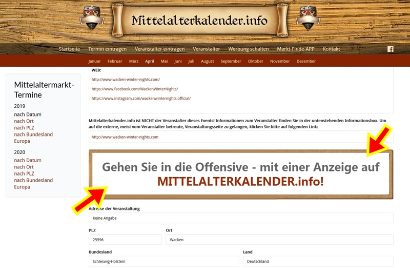 Ihre Werbung auf MITTELALTERKALENDER.INFO