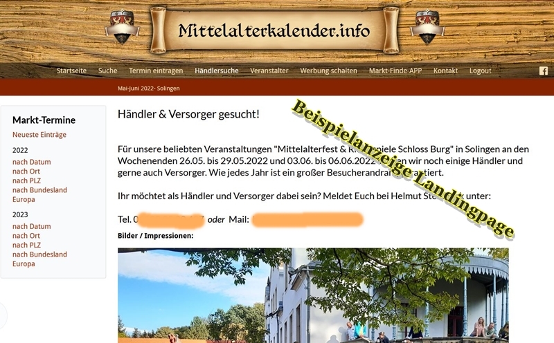 Ihre Werbung auf MITTELALTERKALENDER.INFO