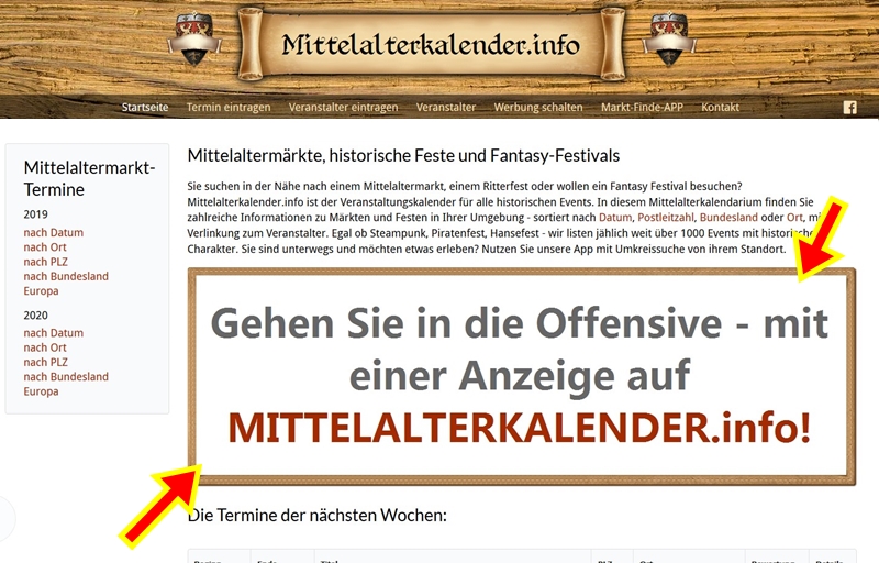 Ihre Werbung auf MITTELALTERKALENDER.INFO