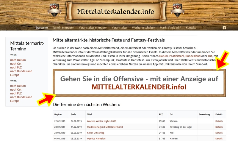 Ihre Werbung auf MITTELALTERKALENDER.INFO