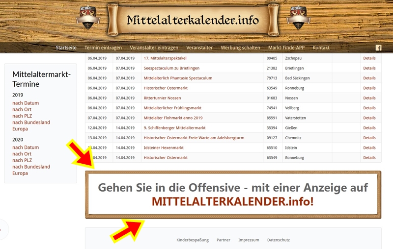Ihre Werbung auf MITTELALTERKALENDER.INFO