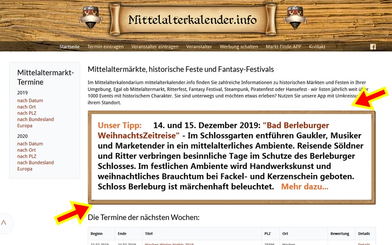Ihre Werbung auf MITTELALTERKALENDER.INFO